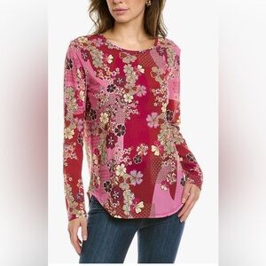 Johnny Was Floral Long Sleeve Top - Red and Pink